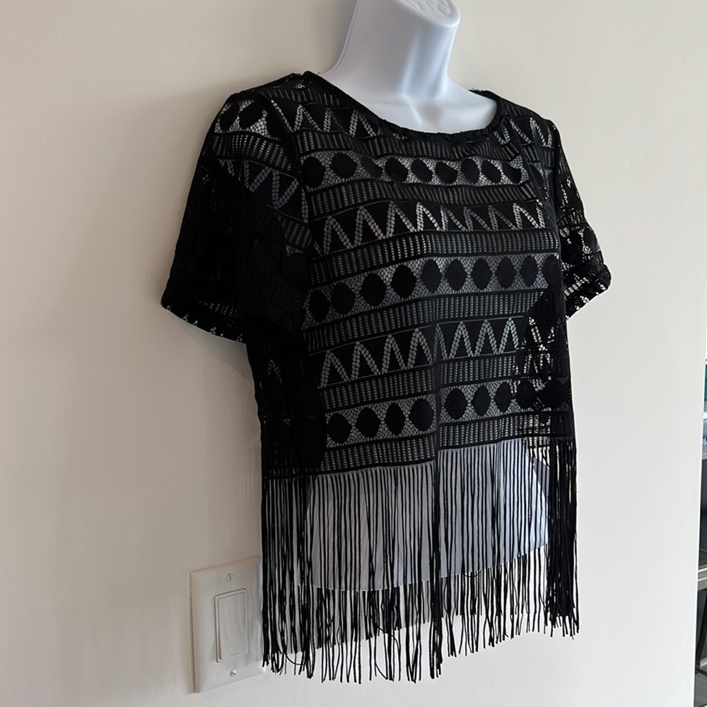 NWT Black lace fringe top - Picture 2 of 7